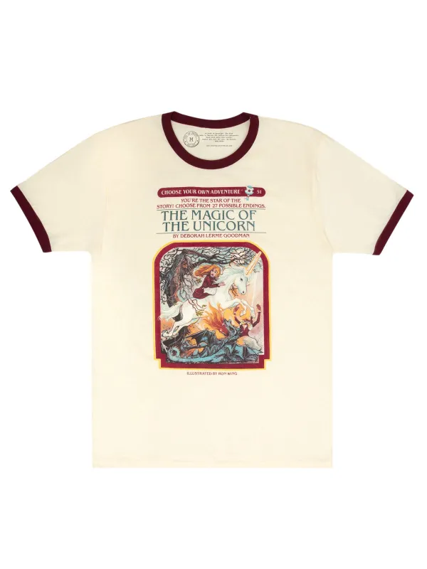 Choose Your Own Adventure: The Magic of the Unicorn Unisex Ringer T-Shirt sold by Out of Print