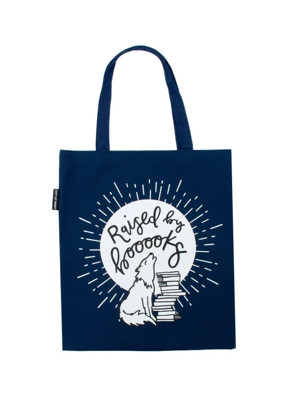 Raised by Books tote bag sold by Out of Print