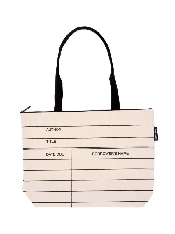 Library Card zippered market tote sold by Out of Print