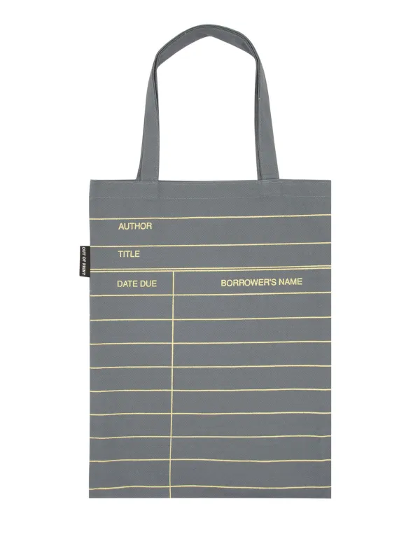 Library Card: Gray tote bag sold by Out of Print