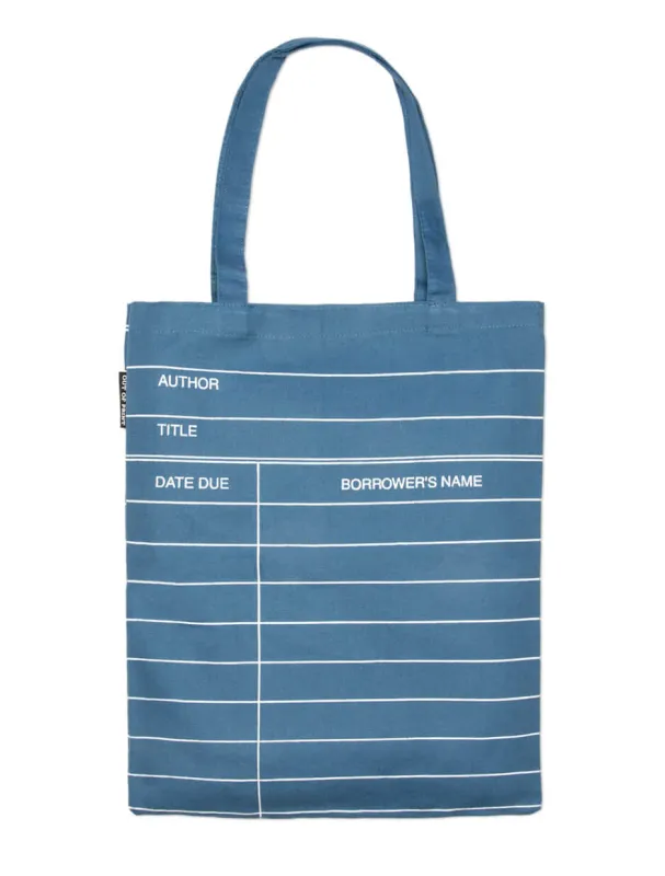 Library Card: Blue tote bag sold by Out of Print