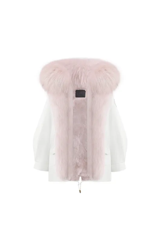 White Oversize Parka +Pink Rabbit Fur/Raccoon Fur sold by Ozlana