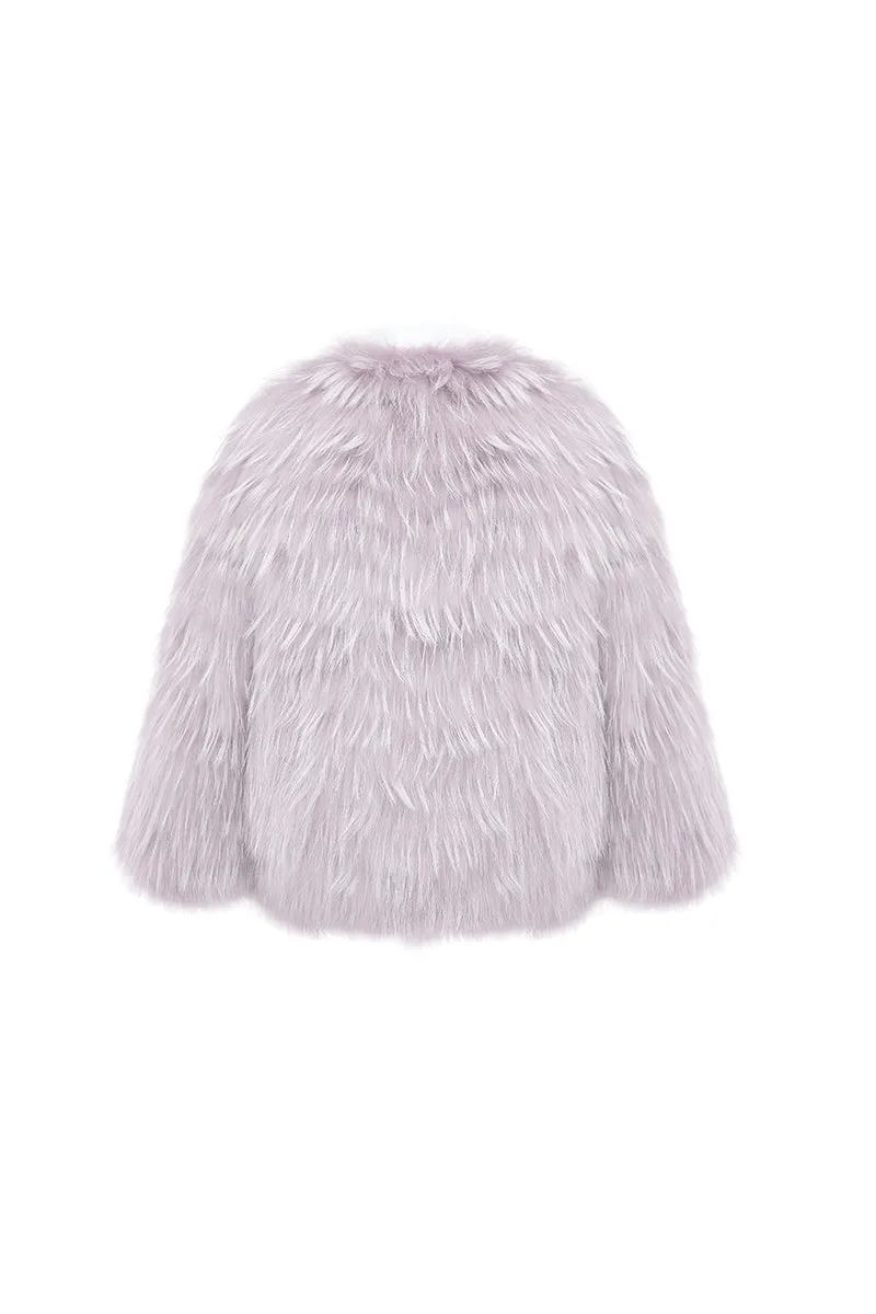 Plaza V Neck Raccoon Fur Jacket(Purple) sold by Ozlana product image thumbnail 3
