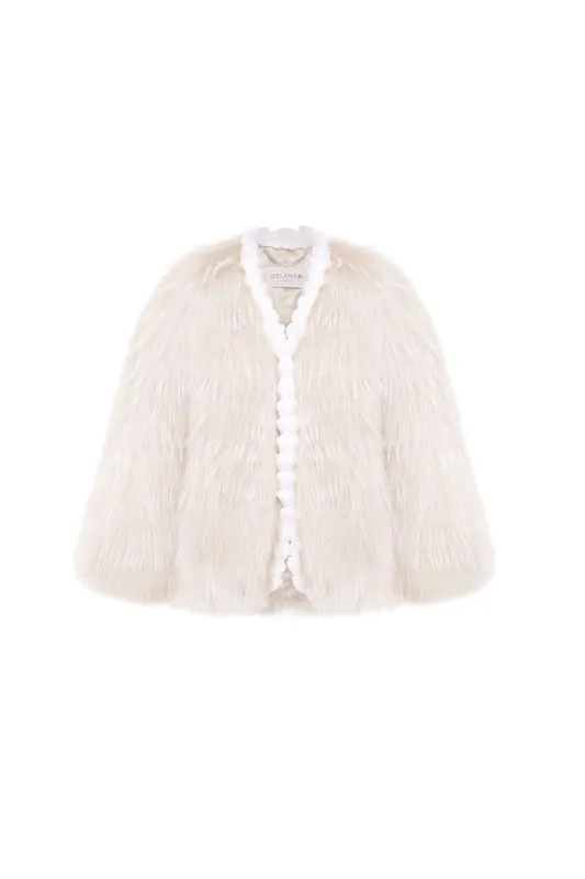 Plaza V Neck Raccoon Fur Jacket（Cream） sold by Ozlana