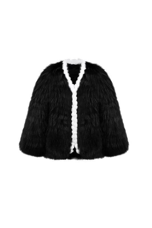 Plaza V Neck Raccoon Fur Jacket（Black） sold by Ozlana