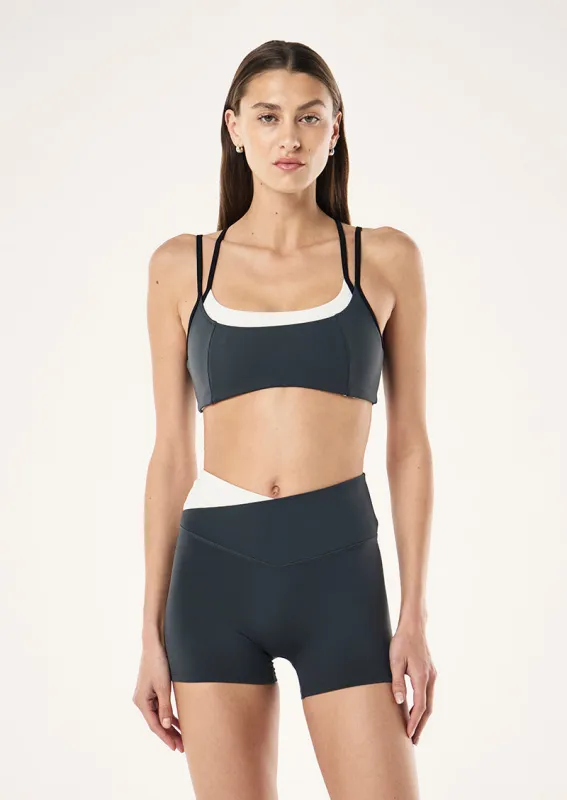 DISTORTION SPORTS BRA IN ASPHALT sold by P.E Nation