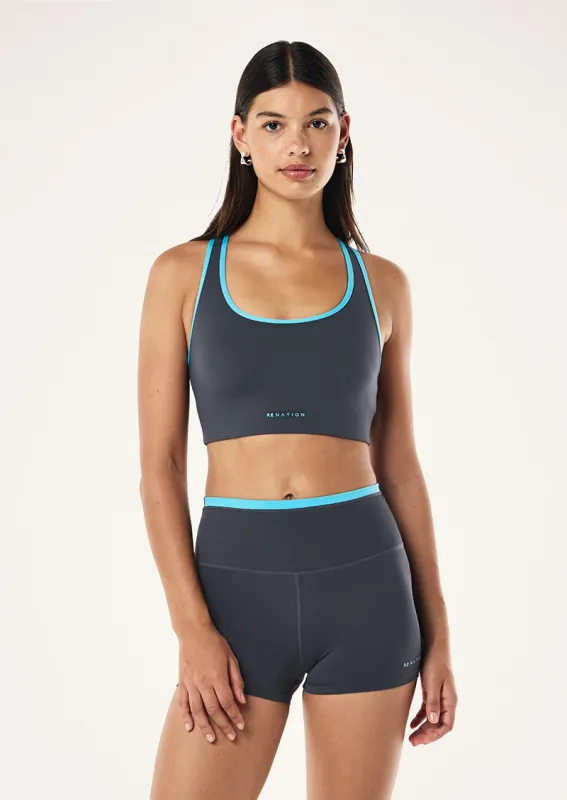 STELLAR SPORTS BRA IN MARINE BLUE & TURQUOISE sold by P.E Nation