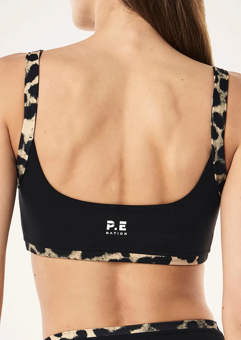 VIVID SPORTS BRA IN BLACK & LEOPARD sold by P.E Nation product image thumbnail 2