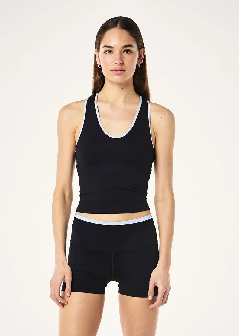 RENEWAL TANK IN BLACK & HEATHER BLUE sold by P.E Nation
