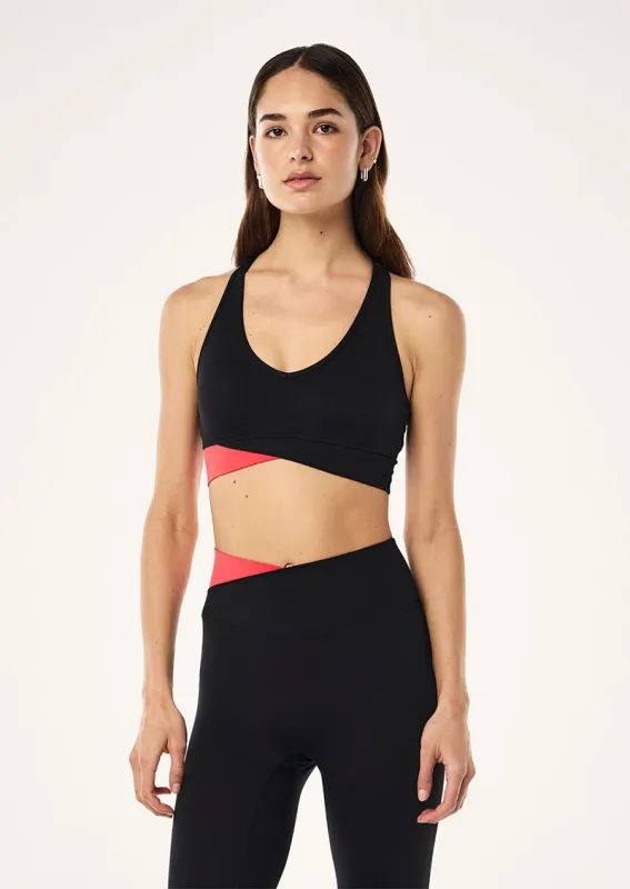 WANDER SPORTS BRA IN BLACK & STRAWBERRY sold by P.E Nation