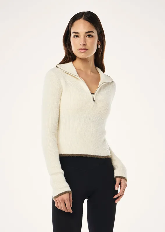 IGNITE ZIP NECK KNIT IN WHISPER WHITE sold by P.E Nation