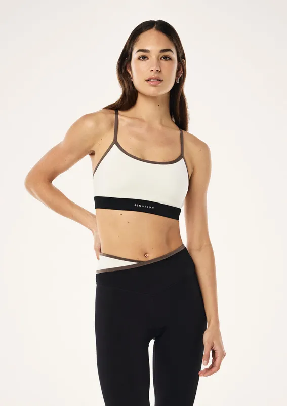 SIGNATURE SPORTS BRA IN WHISPER WHITE & WALNUT made by P.E Nation