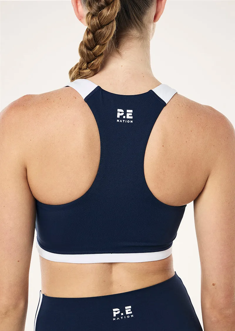 HIGHGATE SPORTS BRA IN DARK NAVY & OPTIC WHITE sold by P.E Nation product image thumbnail 2