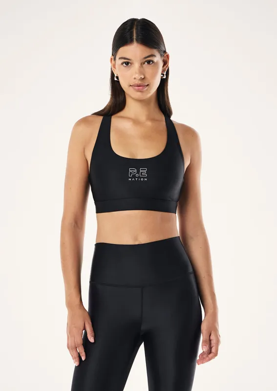 LONG RANGE SPORTS BRA IN BLACK sold by P.E Nation