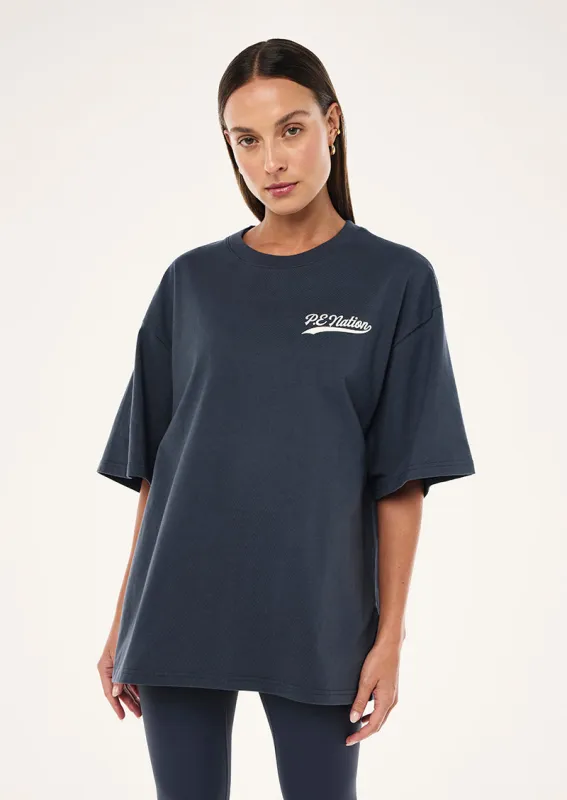 VARSITY OVERSIZED SHORT SLEEVE TEE IN MARINE BLUE made by P.E Nation
