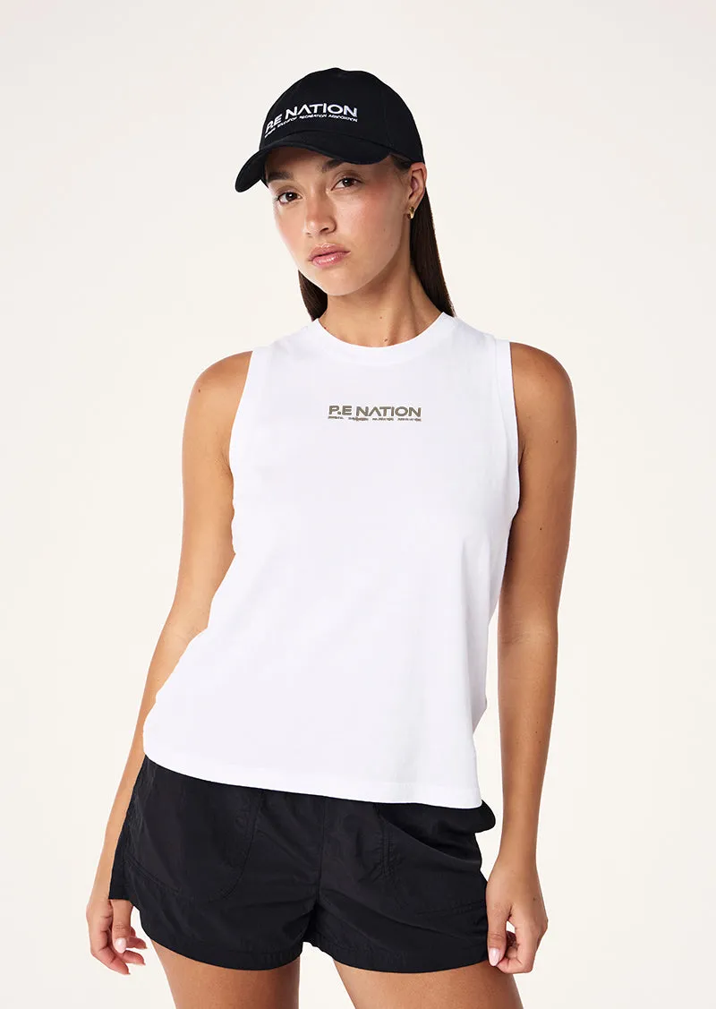SHUFFLE TANK IN OPTIC WHITE & KHAKI sold by P.E Nation