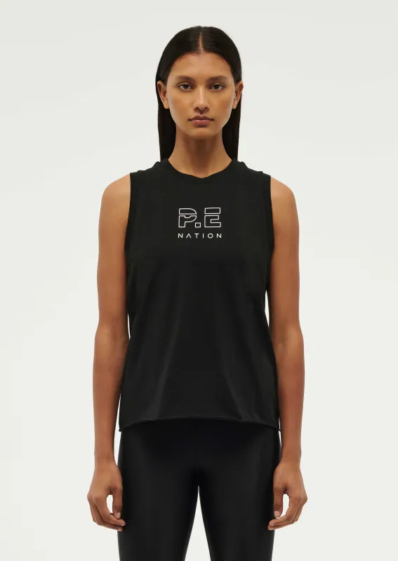SHUFFLE TANK IN BLACK sold by P.E Nation