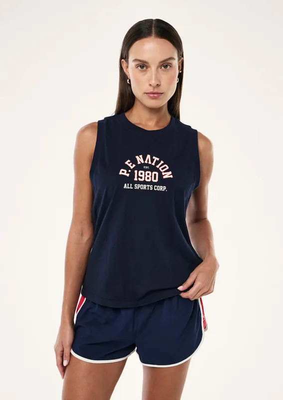 BACKSPIN TANK IN DARK NAVY sold by P.E Nation