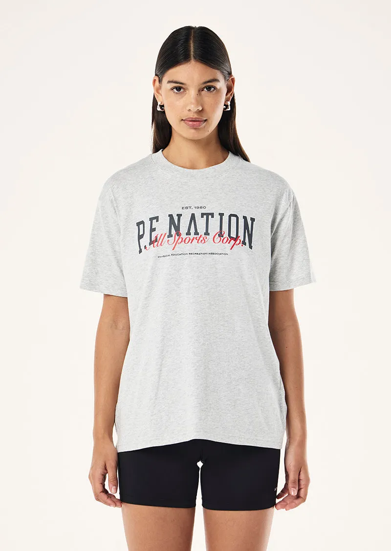 FULL OUT TEE IN GREY MARLE sold by P.E Nation