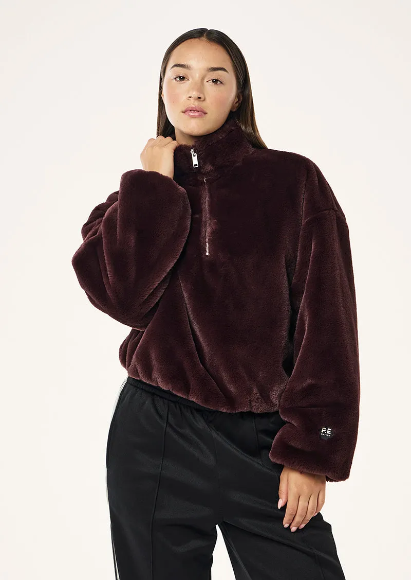 MONTEREY ZIP NECK SWEAT IN MAHOGANY sold by P.E Nation