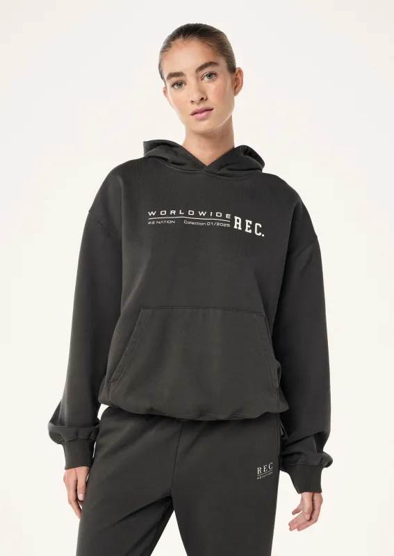 WORLDWIDE HOODIE IN WASHED BLACK made by P.E Nation
