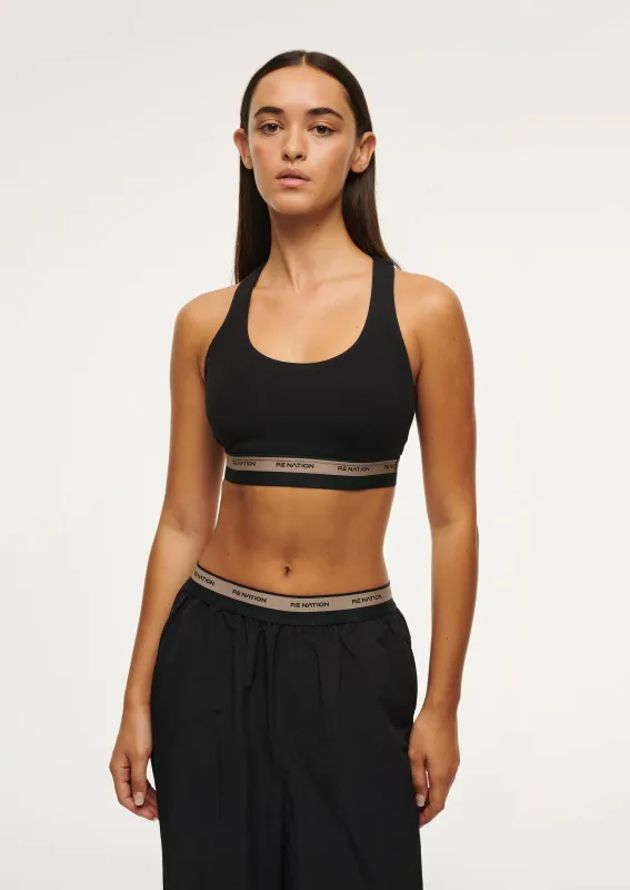 AVANT SPORTS BRA IN BLACK made by P.E Nation