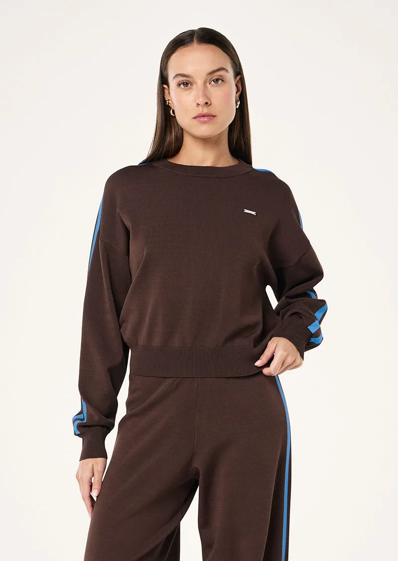 RETREAT KNIT JUMPER IN COFFEE & MARINA BLUE sold by P.E Nation