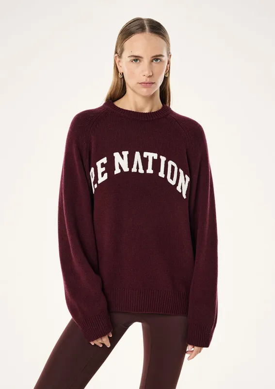 LEGACY KNIT CREW IN MAHOGANY & WHISPER WHITE made by P.E Nation