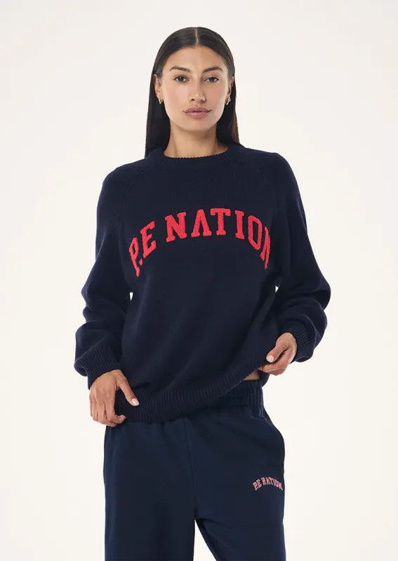 LEGACY KNIT CREW IN DARK NAVY & COLLEGE RED made by P.E Nation