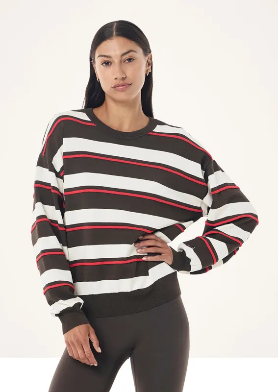 RETREAT STRIPE SWEATER IN DARK OLIVE STRIPE made by P.E Nation
