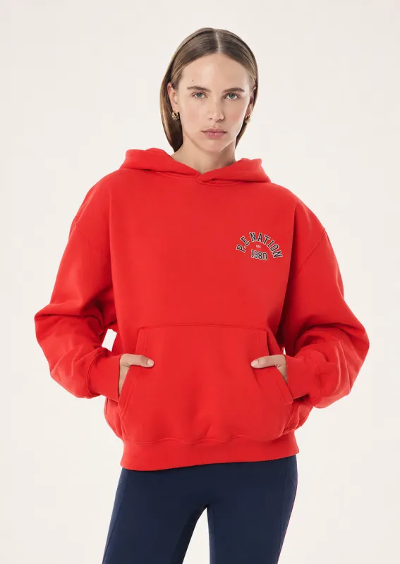 ESTABLISHED HOODIE IN COLLEGE RED made by P.E Nation