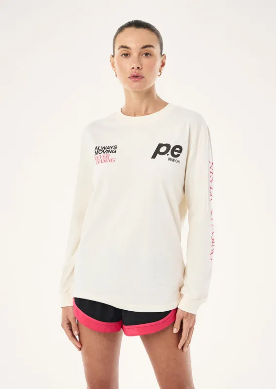 VOLTAGE LONG SLEEVE TEE IN WHISPER WHITE made by P.E Nation