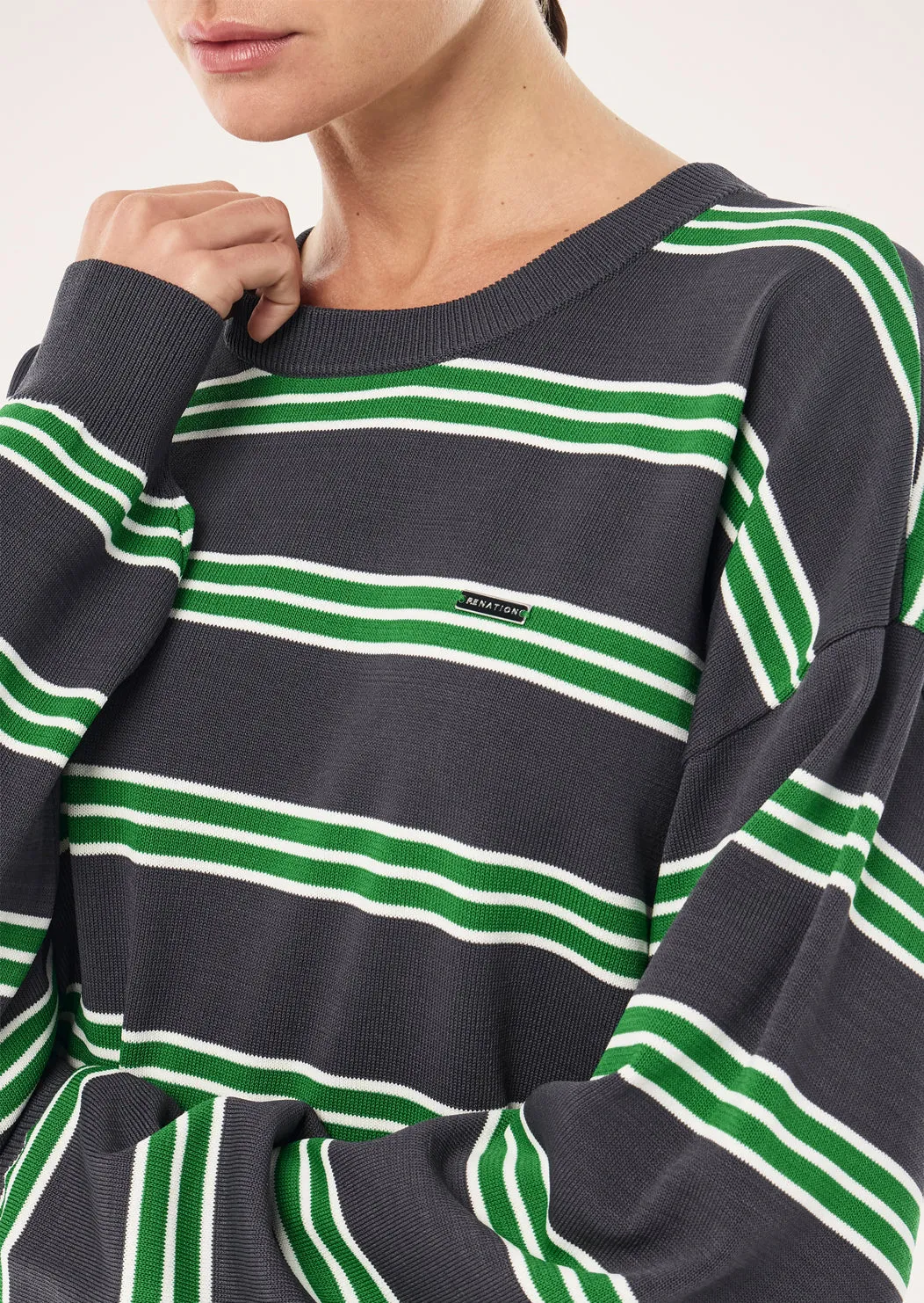 RETREAT STRIPE SWEATER IN IRON STRIPE sold by P.E Nation product image thumbnail 3