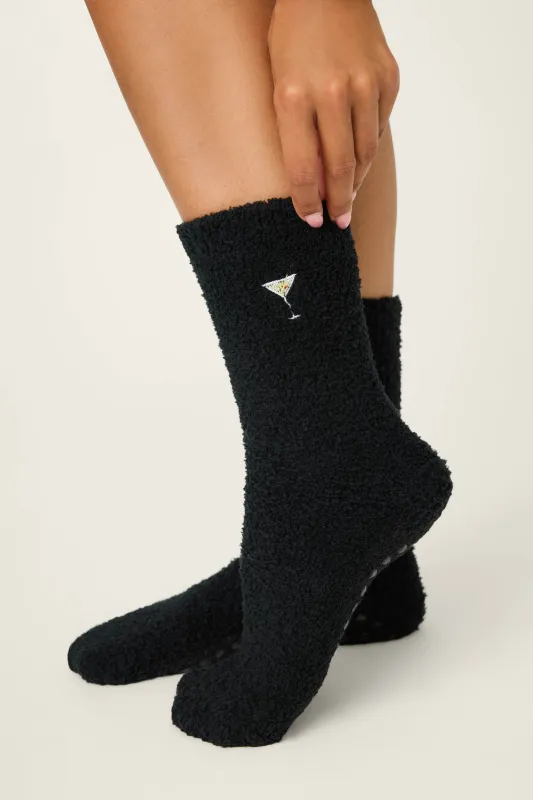 Merrier With A Martini Fuzzy Crew Socks sold by P.J. Salvage