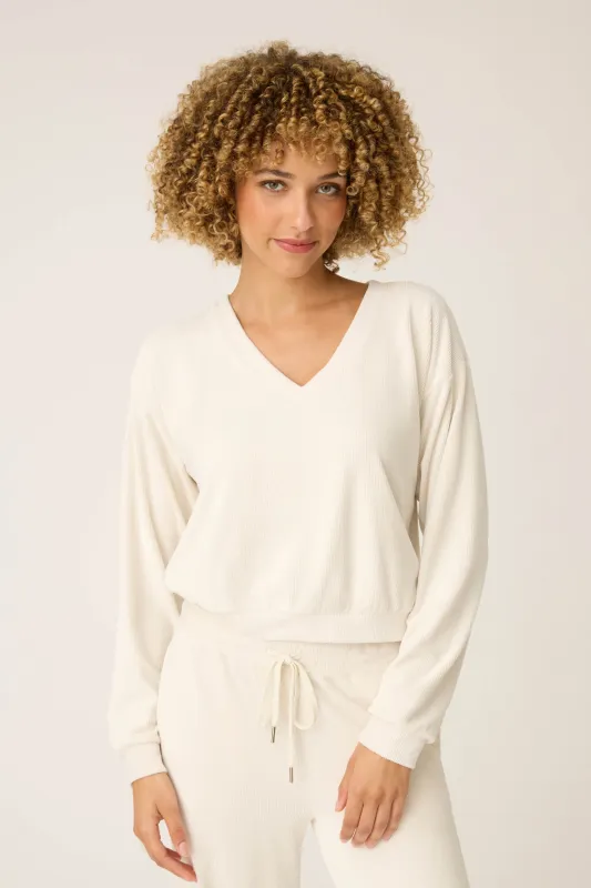 Craving Corduroy Long Sleeve V-Neck Velour Top sold by P.J. Salvage