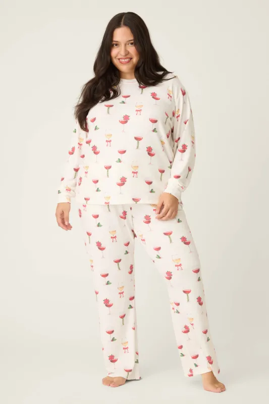 Let's Get Toasty Holiday Wine Print Plus Size Pants Set sold by P.J. Salvage