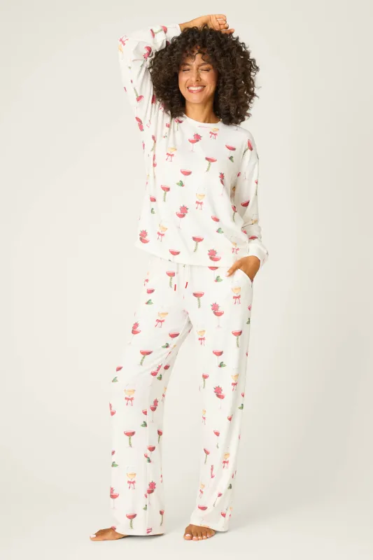 Let's Get Toasty Holiday Wine Print Pants Set sold by P.J. Salvage