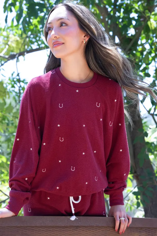 Hold Your Horses Horseshoe Embroidered Sweatshirt made by P.J. Salvage