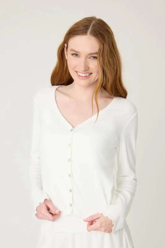 Pointelle Essentials Solid Ivory Cardigan sold by P.J. Salvage