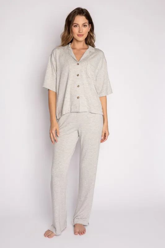Jammie Essentials Long Heather Grey PJ Set made by P.J. Salvage