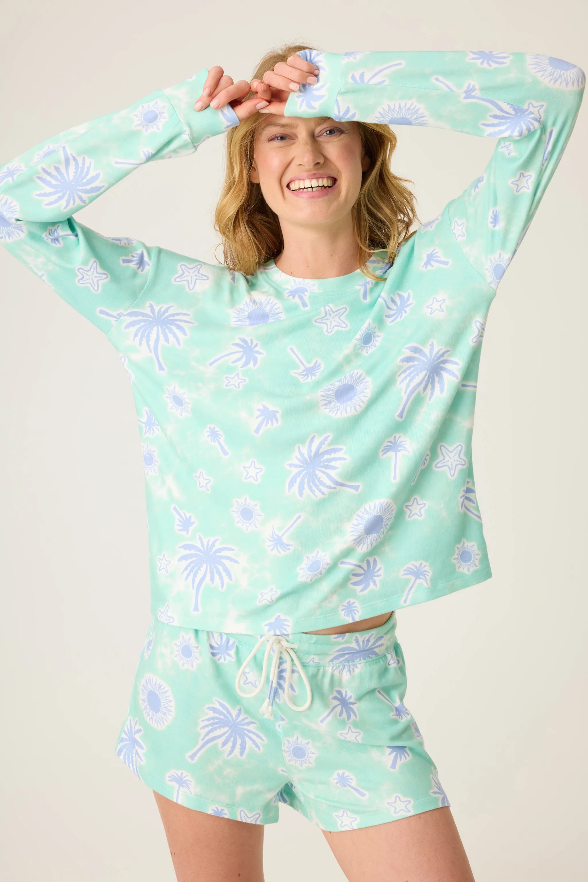Vacay Vibes Palm Print Long Sleeve Top sold by P.J. Salvage