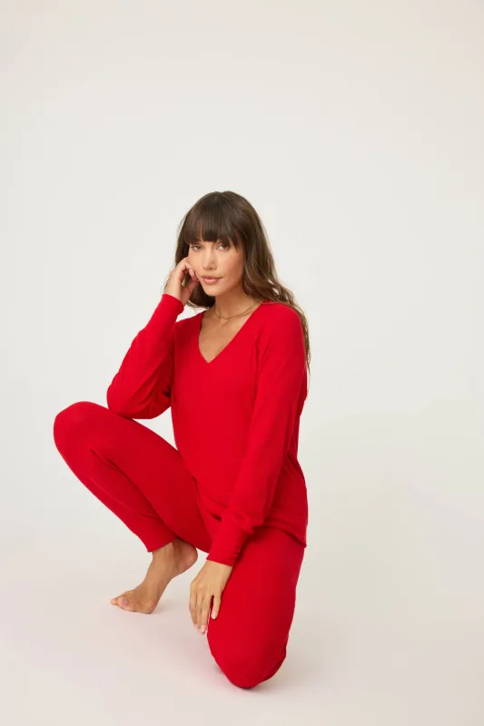 Textured Essentials Red Long Sleeve Lounge Set sold by P.J. Salvage