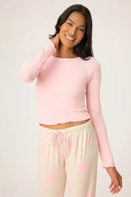 Stay Wild Solid Fitted Pointelle Long Sleeve Top made by P.J. Salvage