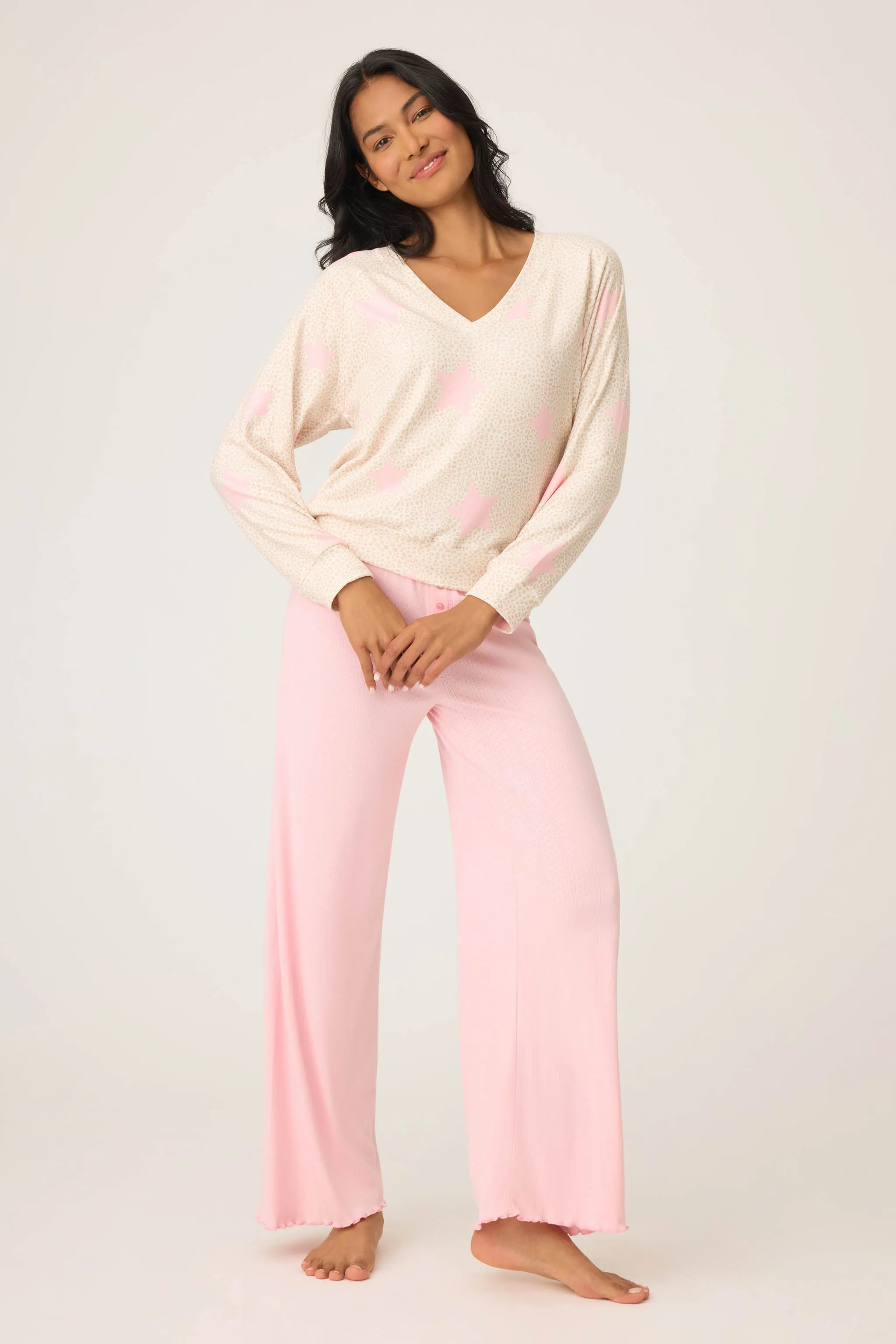 Stay Wild Leopard & Star Print Pointelle Long Sleeve Top sold by P.J. Salvage product image thumbnail 3