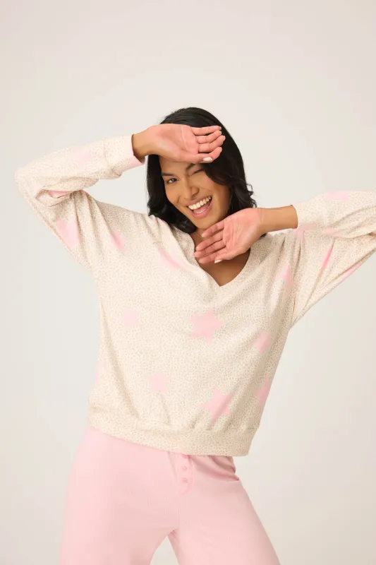 Stay Wild Leopard & Star Print Pointelle Long Sleeve Top made by P.J. Salvage