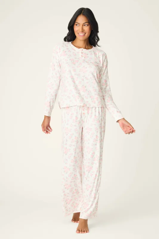 Ivory Floral Print Henley PJ Set sold by P.J. Salvage