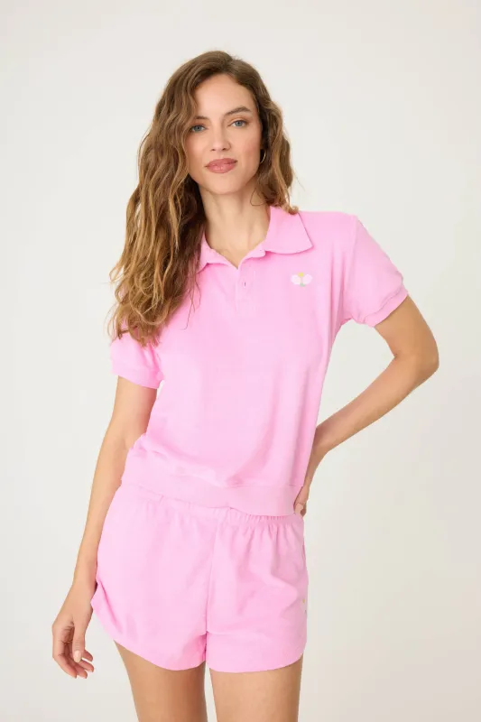 Happiest On The Court Pickleball Vintage Terry Polo Top made by P.J. Salvage