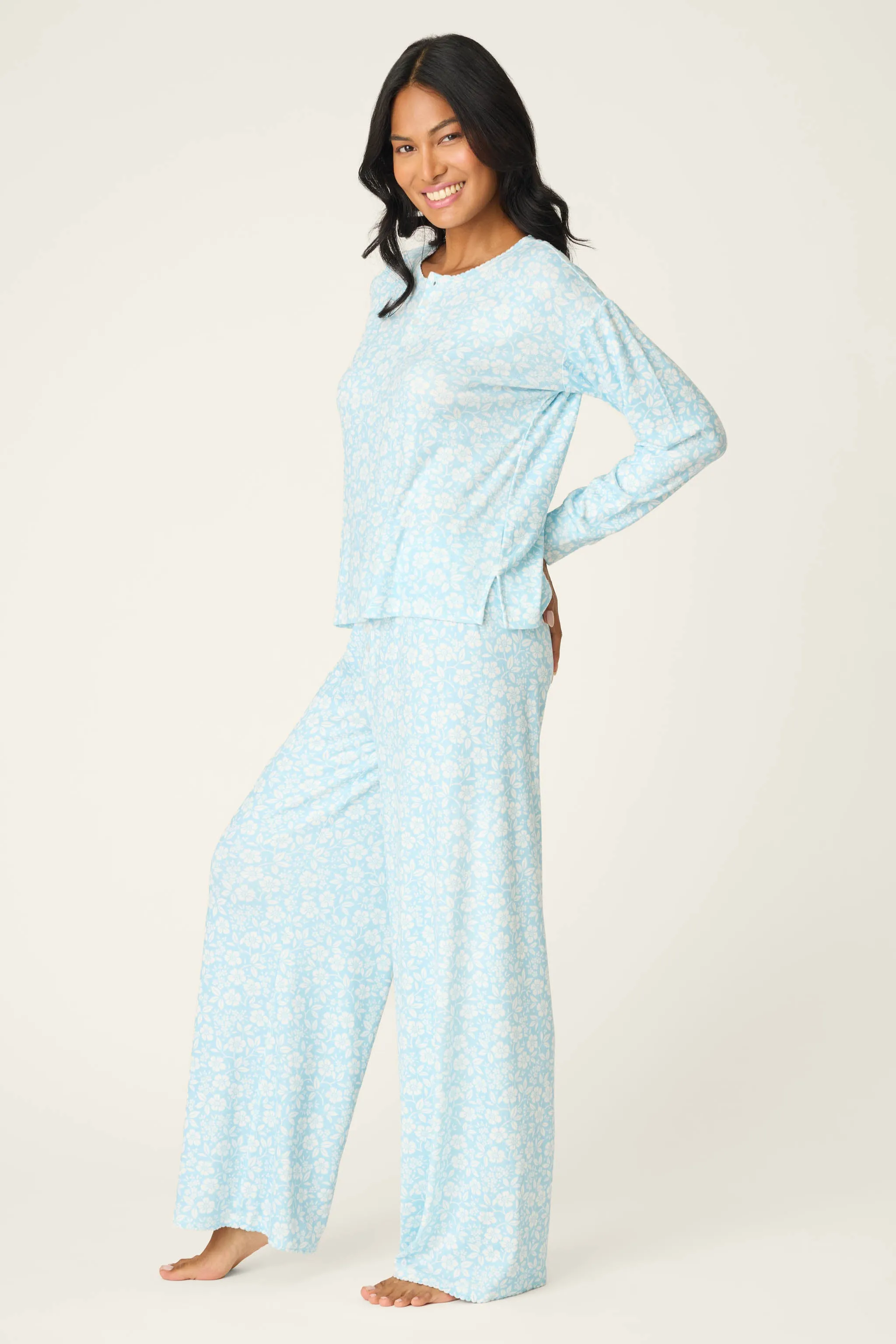 Blue Floral Print Henley PJ Set sold by P.J. Salvage product image thumbnail 3