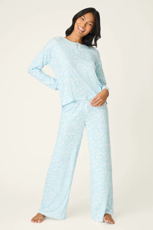 Blue Floral Print Henley PJ Set sold by P.J. Salvage