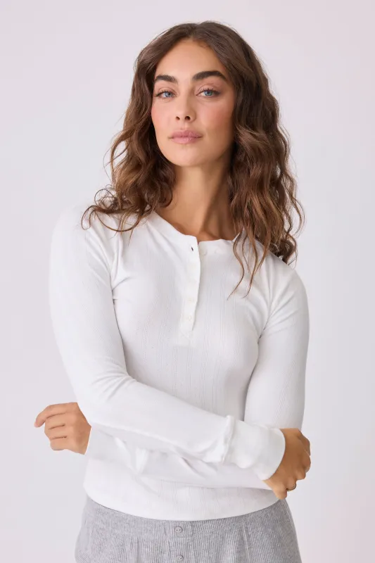 Back To Basics Pointelle Long Sleeve Top made by P.J. Salvage